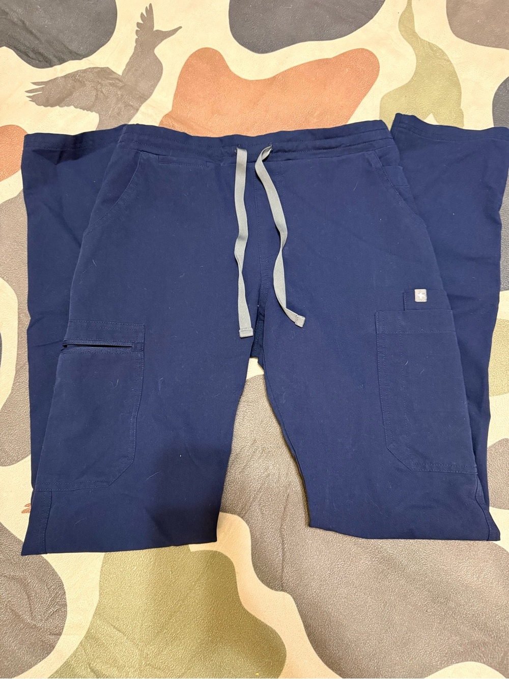 Figs Navy Straight-Leg Scrub Pants with Gray Drawstring